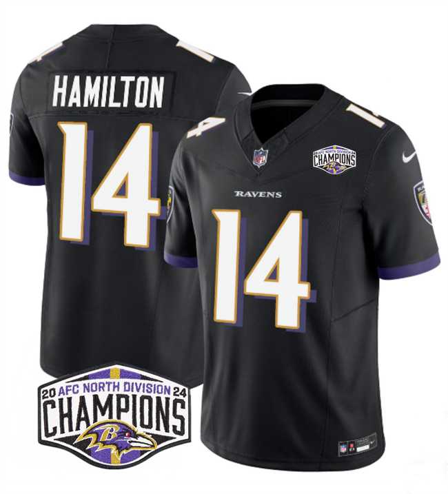 Mens Baltimore Ravens #14 Kyle Hamilton Black F.U.S.E 2024 AFC North Division Champions Vapor Limited Jersey